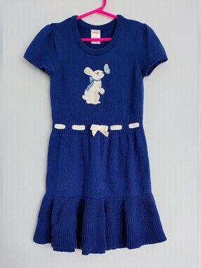 Gymboree Blue Knit Short Sleeve  Dress with Bunny and Butterfly - Girls 6